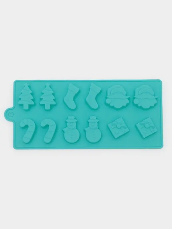 Форма для конфет и шоколада Доляна &laquo;Новый год&raquo;, силикон, 21.5&times;10 см, 12 ячеек, бирюзовая