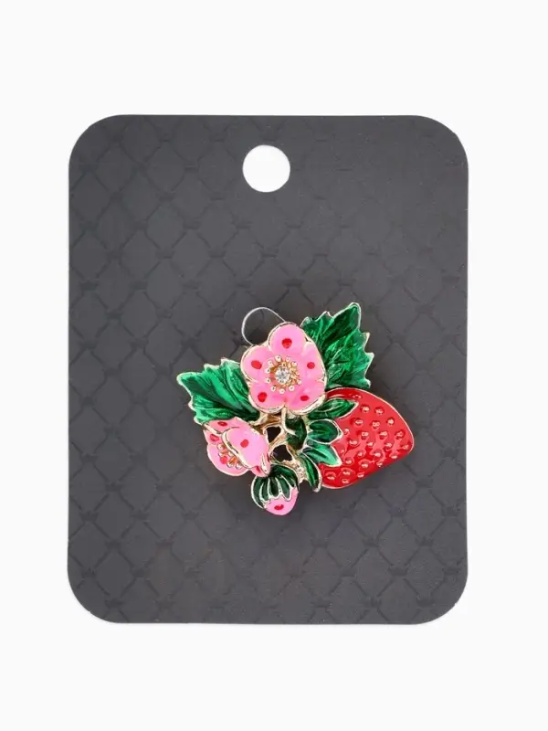 Брошь &laquo;Земляничка&raquo;, с цветами, цветная в золоте