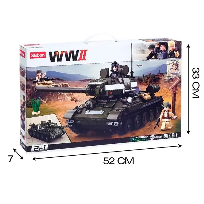 Конструктор Армия ВОВ Sluban &laquo;Боевой танк&raquo;, 2 варианта сборки, 687 деталей