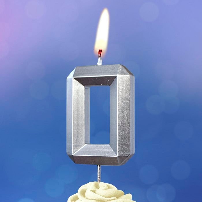 Свеча в торт на шпажке «Серебряные грани», цифра 0, серебряная