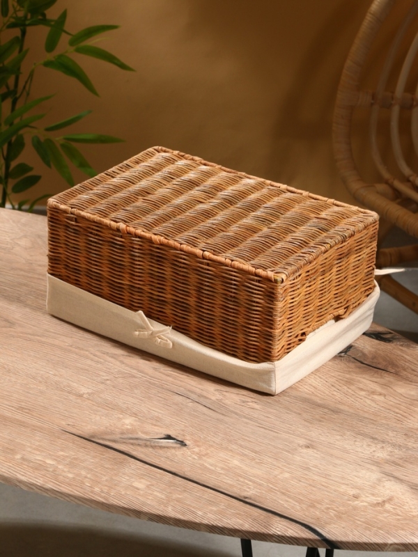 Корзинка прямоугольная с тканевым подкладом, 33х22х15 см, ротанг