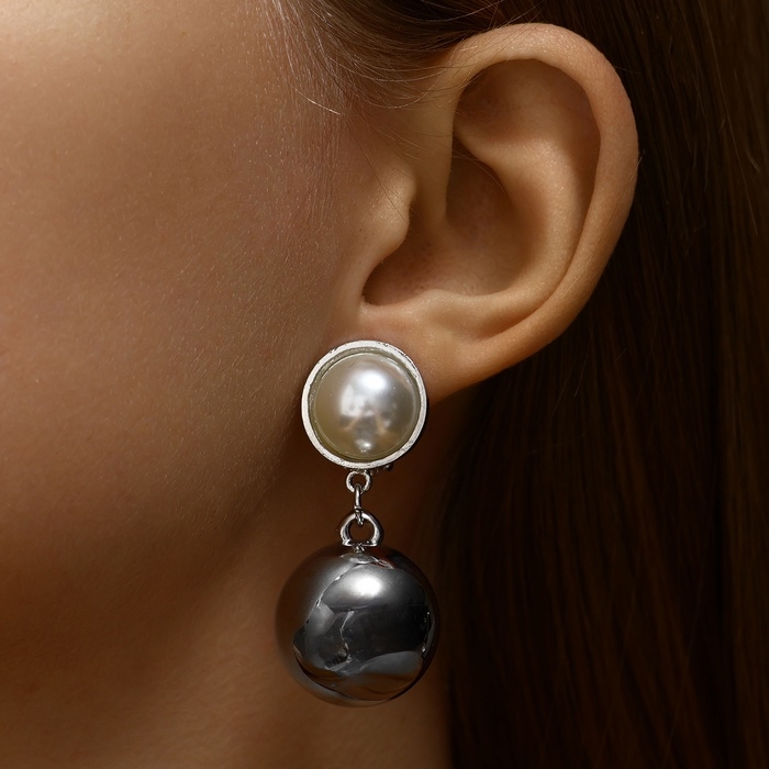 Клипсы с жемчугом «Бусина» с жемчужиной, цвет белый в серебре Клипсы с жемчугом «Бусина» с жемчужиной, цвет белый в серебре