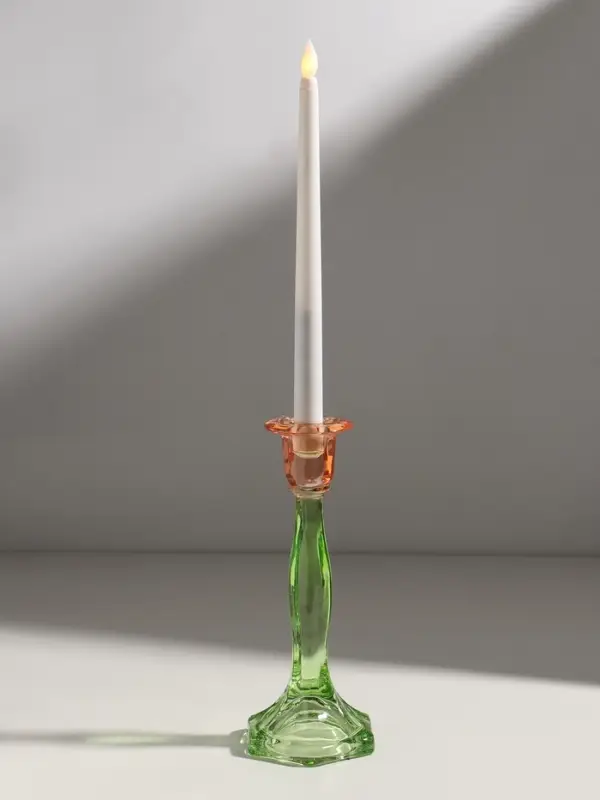 Подсвечник стекло  Подсвечник стекло "Градиент. Грани" оранжево-зелёный d=2,2 см 10х10х23 см