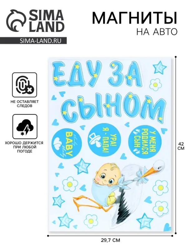 Магниты на машину &laquo;Еду за сыном&raquo;, на выписку, 42 см &times; 29.7 см