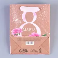 Пакет подарочный крафтовый, упаковка, «8 марта», S 12 х 15 х 5.5 см