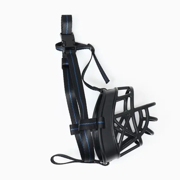 Намордник для собак №6, ДН 13 см, ОМ 41 см, с трехсторонним ремешком, каучук, чёрный