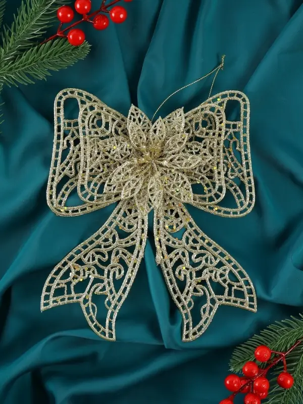 Ёлочная игрушка &laquo;Зимнее волшебство. Бант с цветком&raquo; пластик, 18&times;12.5 см, золото