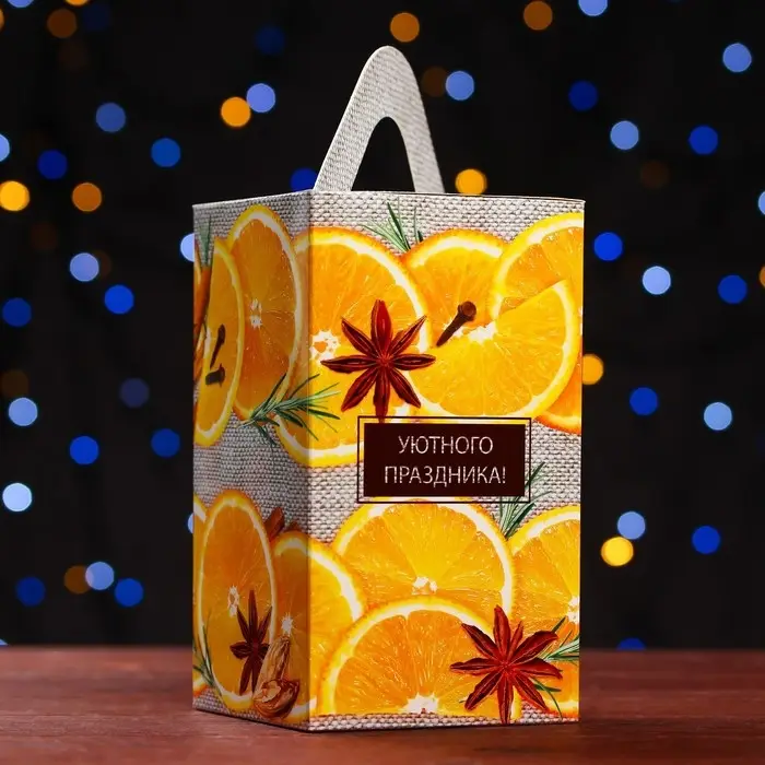 Подарочная новогодняя коробка «Апельсинки», упаковка, 10×10×18 см