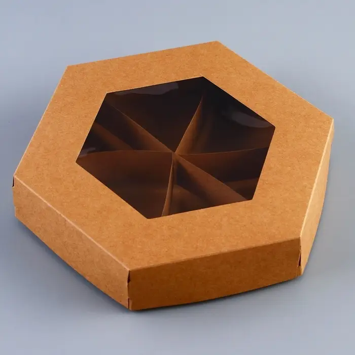 Коробка - менажница крафт, с ПВХ окном, 6 ячеек, 20&times;4 см