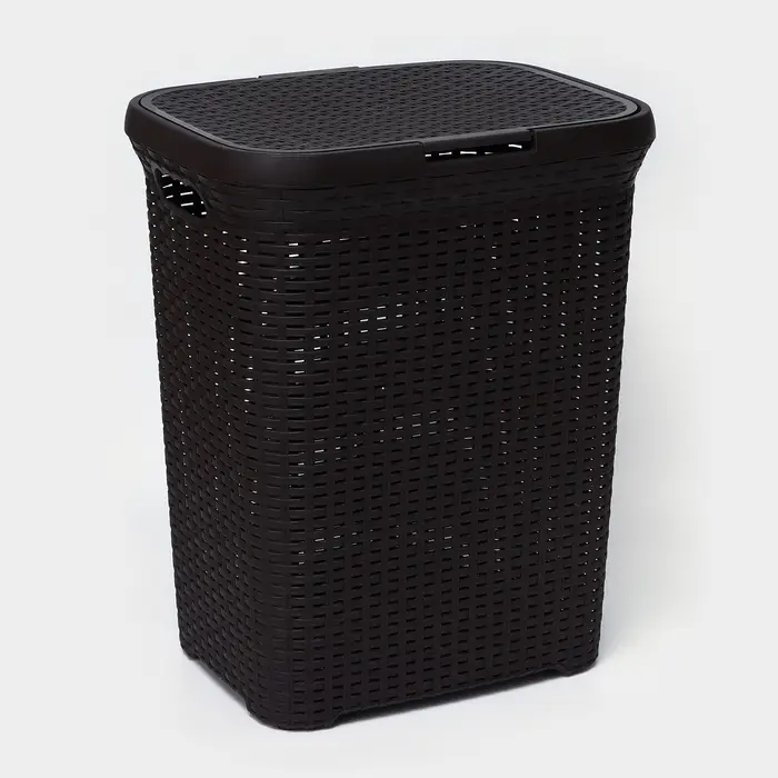 Корзина бельевая &laquo;Ротанг&raquo;, 60 л, 34.6&times;44.5&times;56 см, с крышкой, коричневая