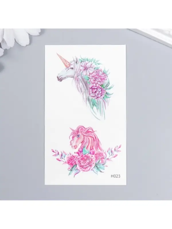 Переводные тату на тело цветные «Единороги и пионы», 10.5×6 см Переводные тату на тело цветные «Единороги и пионы», 10.5×6 см