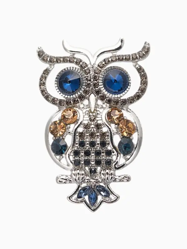 Брошь &laquo;Филин&raquo;, синяя, золотой в серебре