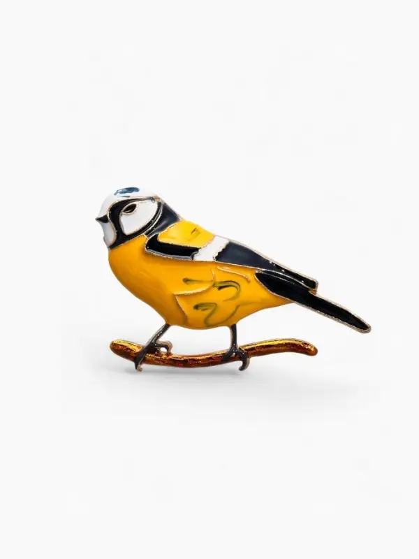 Брошь &laquo;Птица синица&raquo;, чёрный, жёлтый в золоте