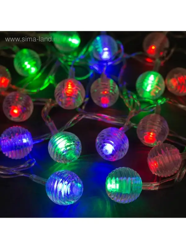 Гирлянда &laquo;Нить&raquo; 5 м с насадками &laquo;Шарики льда&raquo;, IP20, прозрачная нить, 20 LED, свечение мульти (RG/RB), мигание, 220 В