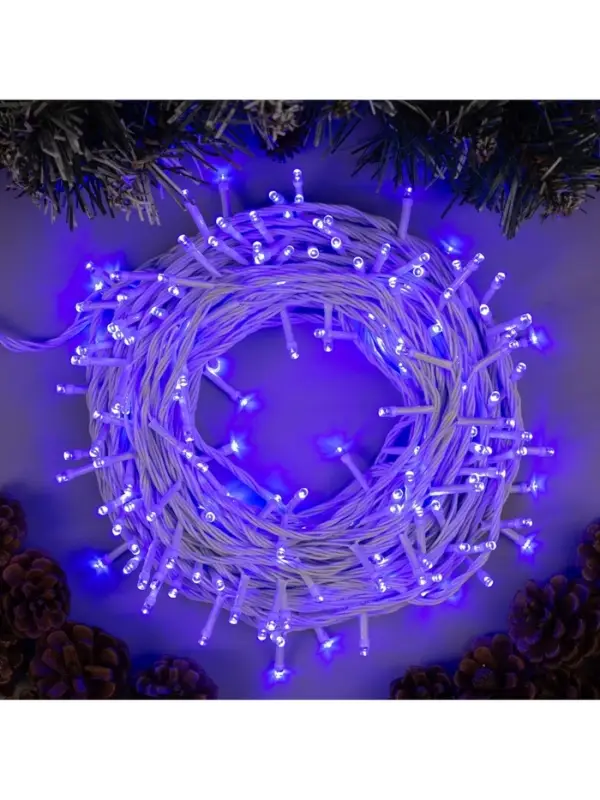 Гирлянда &laquo;Нить&raquo; 20 м, IP20, белая нить, 200 LED, свечение синее, 8 режимов, 220 В