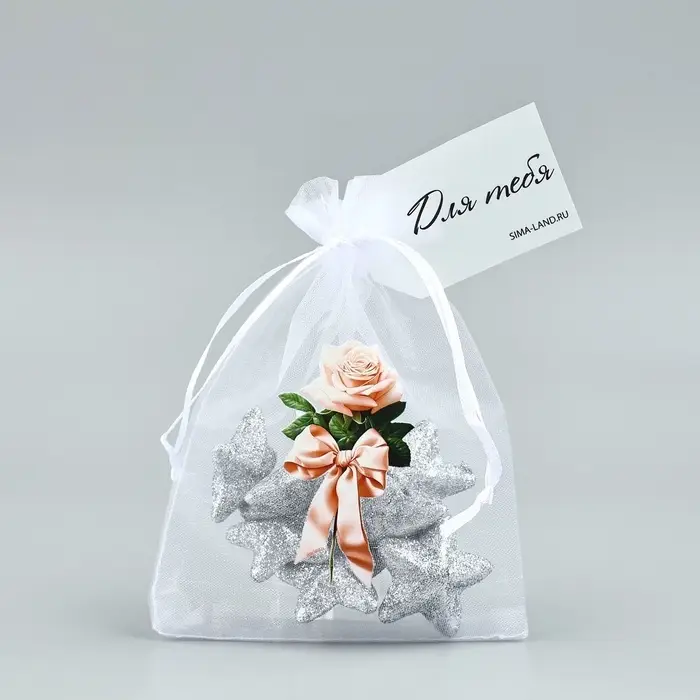 Мешочек подарочный из фатина с термонаклейкой «Роза», 11 х 16 см +/- 1.5 см