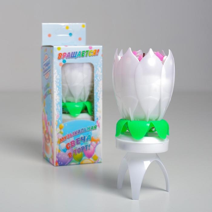 Свеча для торта музыкальная  Свеча для торта музыкальная "Тюльпан", крутящаяся, белая, 14,5×6 см