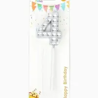 Свеча для торта &laquo;Элемент&raquo;, цифра "4" серебро