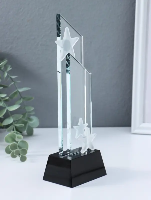 Стела наградная стекло "Звездопад" подставка h=4 ширина 6 и 8 см 6х8х22,5 см