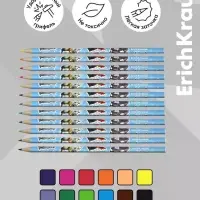Карандаши 12 цветов ErichKrause Magic Pet, пластиковые, трехгранные, 3 мм, в ПЭТ-боксе с европодвесом