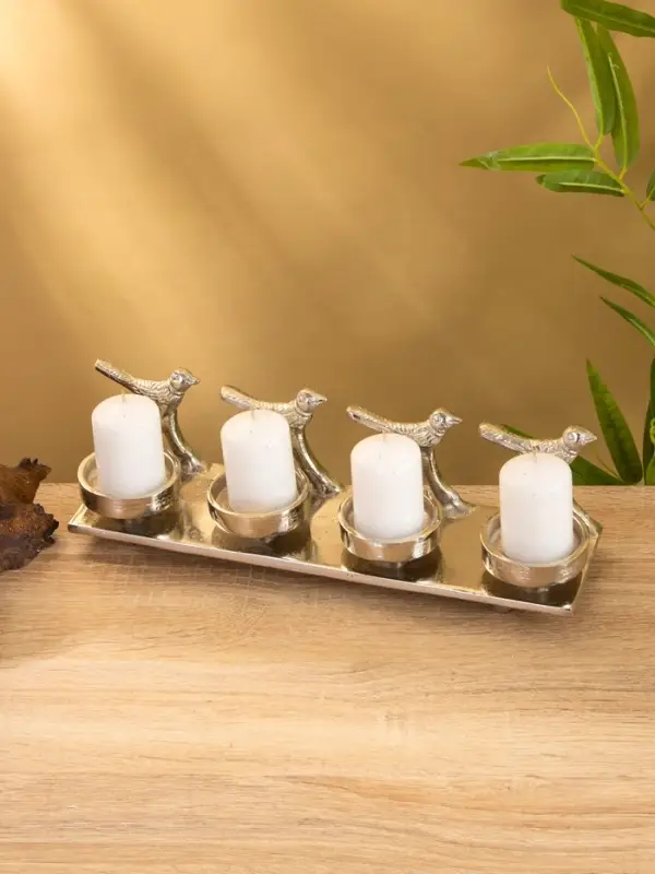 Подсвечник на 4 свечи "Птенцы" алюминий 32,5х9х7 см