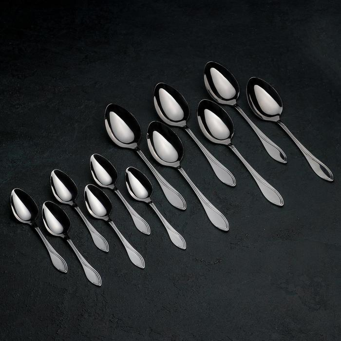 Набор столовых приборов «Волна», 18 предметов, картонная коробка, цвет серебряный Набор столовых приборов «Волна», 18 предметов, картонная коробка, цвет серебряный