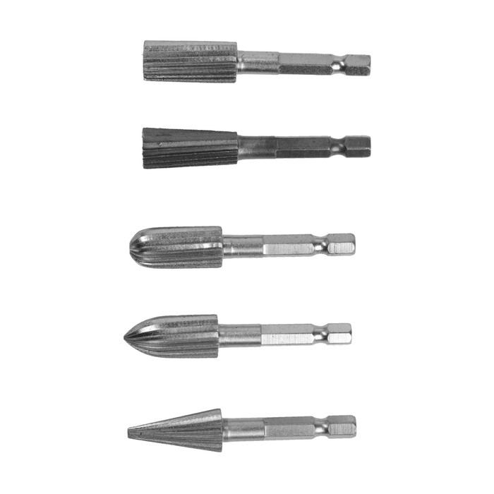 Набор шарошек по дереву и пластику ТУНДРА, никелированное покрытие, шстигр. хвостовик, 5 шт.   98464 Набор шарошек по дереву и пластику ТУНДРА, никелированное покрытие, шстигр. хвостовик, 5 шт.   98464