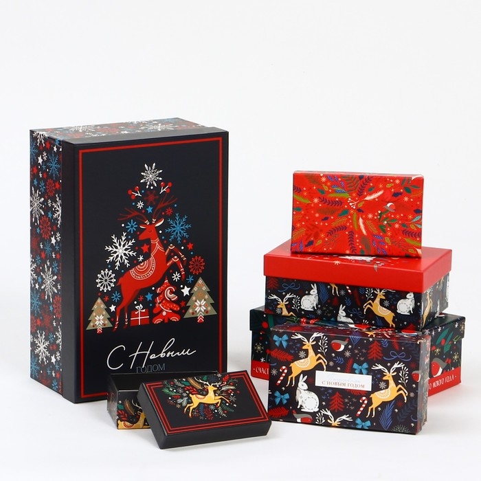 Набор коробок подарочных 15 в 1 «Европейский», 12 х 7 х 4 см - 46,6 х 35,2 х 17.5 см, Новый год