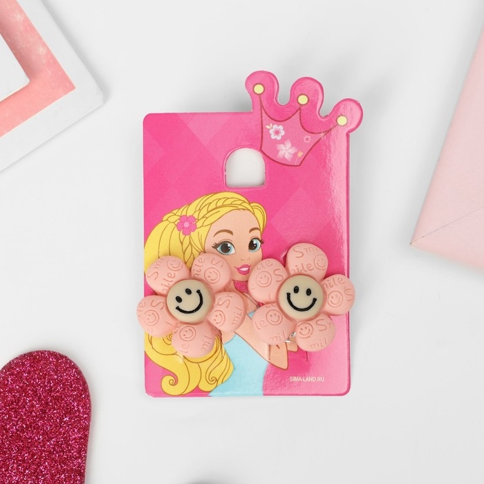 Клипсы детские «Выбражулька» цветок смайл, цвет розово-коричневый Клипсы детские «Выбражулька» цветок смайл, цвет розово-коричневый