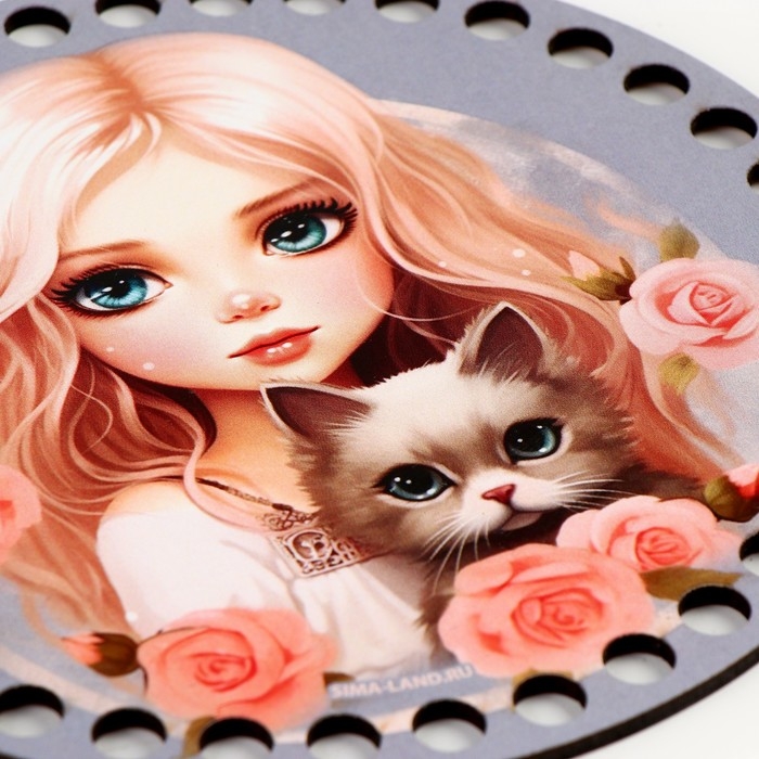 Донышки для вязания 2 в 1 «Девочка с котенком», круг 15 см, хдф 3 мм Донышки для вязания 2 в 1 «Девочка с котенком», круг 15 см, хдф 3 мм