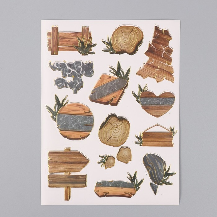 Фотоальбом 25 листов (наклейки+кольца) Фотоальбом 25 листов (наклейки+кольца) "Текстура дерево и камень" 19х27х3 см