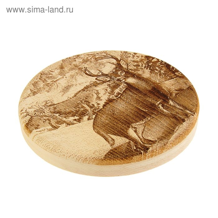 Доска из массива кедра «Олень», круглая, 18 × 18 см