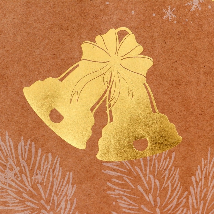 Пакет крафт с золотым тиснением, круглая ручка, Пакет крафт с золотым тиснением, круглая ручка, "Колокольчик" 33 х 25 х 12 см, 120 г