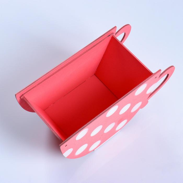 Кашпо деревянное  Кашпо деревянное "Чашка в горошек", коралловый, 20×9×11 см