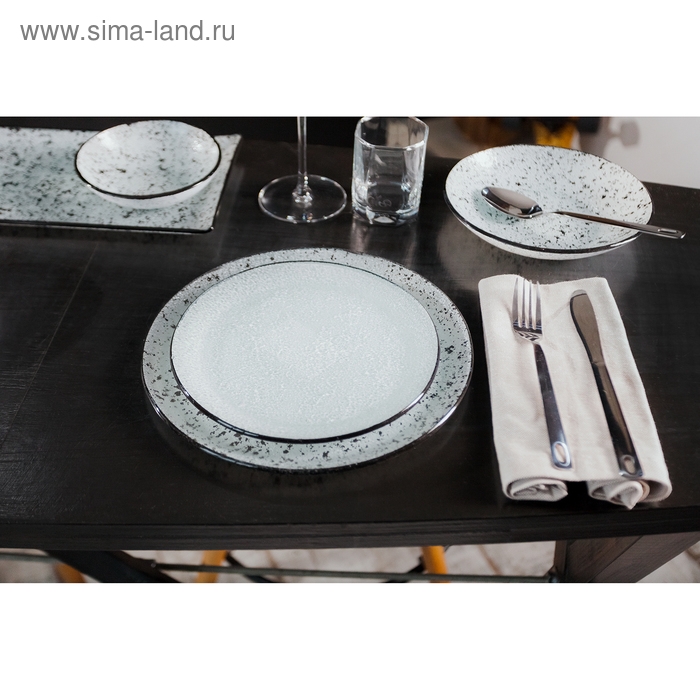 Тарелка стеклянная обеденная Magistro «Мрамор», d=20 см, цвет белый Тарелка стеклянная обеденная Magistro «Мрамор», d=20 см, цвет белый