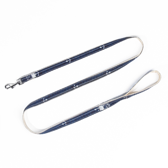 Комплект с мягкой шлейкой  Комплект с мягкой шлейкой "Якорь", размер L, поводок 120 х 1,5 см, ОГ 42-76 см, синий