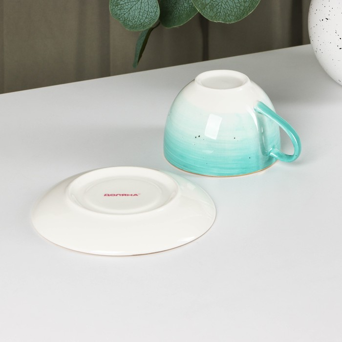 Чайная пара фарфоровая Доляна «Млечный путь», 2 предмета: чашка 220 мл, блюдце d=13,5 см, цвет бирюзовый Чайная пара фарфоровая Доляна «Млечный путь», 2 предмета: чашка 220 мл, блюдце d=13,5 см, цвет бирюзовый