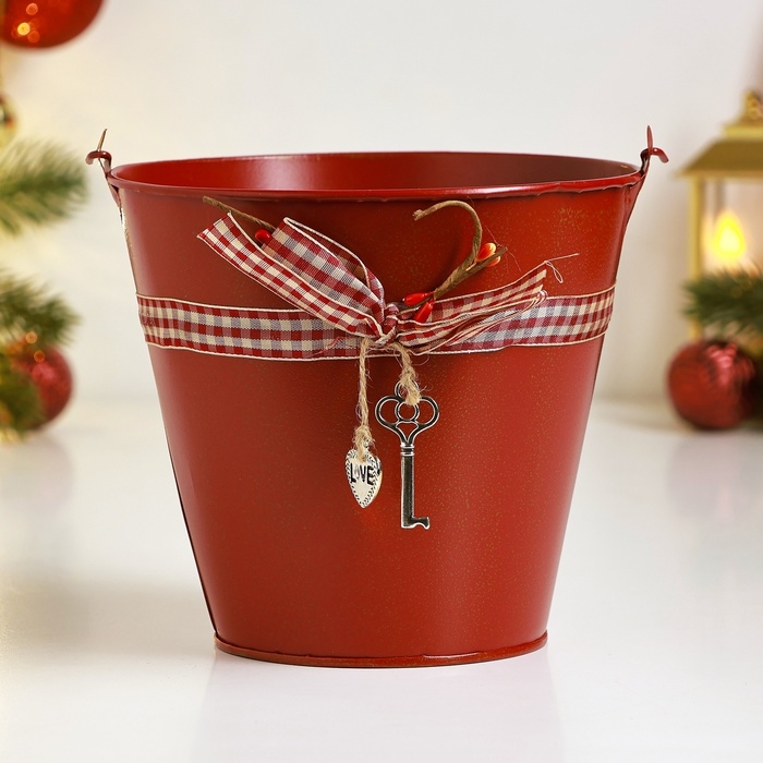 Кашпо Кашпо "Ведерко Рустад" красное, 15х15х14см