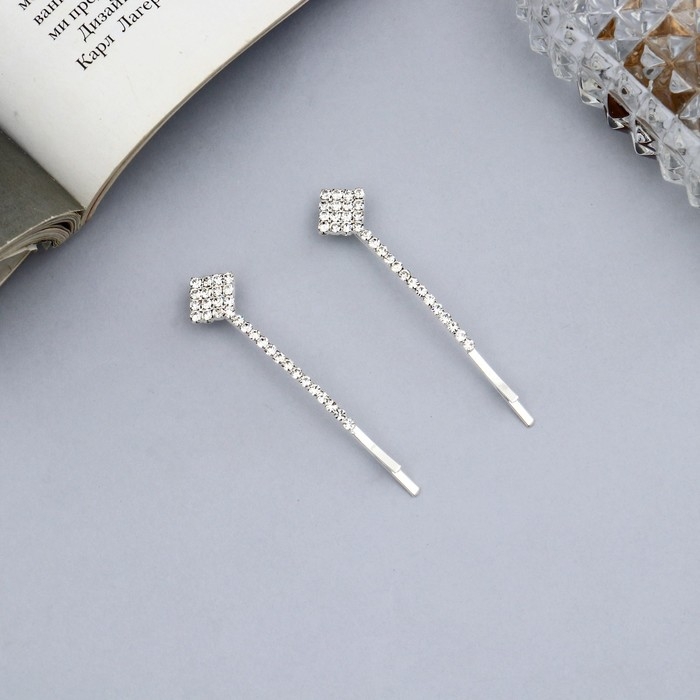 Невидимка для волос  Невидимка для волос "Вивьен" (набор 2 шт) ромб, 5 см, серебро