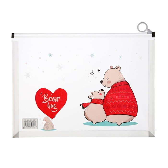 Папка-конверт на молнии формат А4, 180мкр, с рисунком Папка-конверт на молнии формат А4, 180мкр, с рисунком "Медведи", МИКС