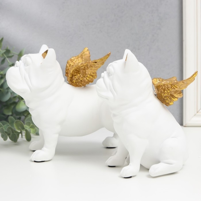 Сувенир полистоун Сувенир полистоун "Бульдоги с крыльями" белый набор 2 шт 16,5х10,5х13,5 16,5х11,5х18,5 см