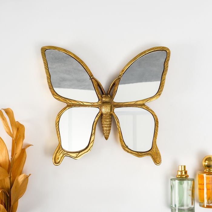 Панно интерьерное полистоун  Панно интерьерное полистоун "Зеркальная бабочка" золото 25х3х23 см