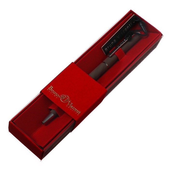 Ручка шариковая поворотная, 0.7 мм, BrunoVisconti PALERMO, стержень синий, металлический корпус Soft Touch серый, в красном футляре Ручка шариковая поворотная, 0.7 мм, BrunoVisconti PALERMO, стержень синий, металлический корпус Soft Touch серый, в красном футляре
