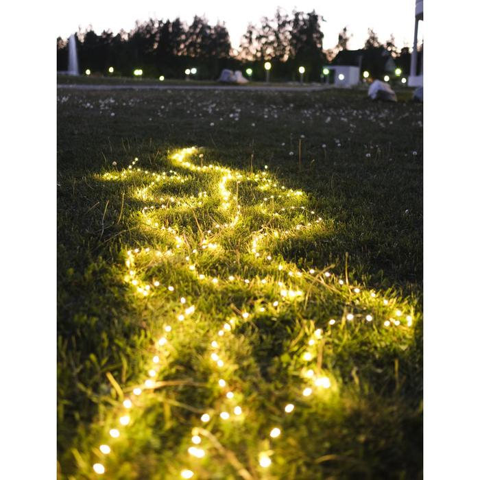 Гирлянда «Нить» 20 м роса, IP44, серебристая нить, 200 LED, свечение тёплое белое, 2 режима, солнечная батарея