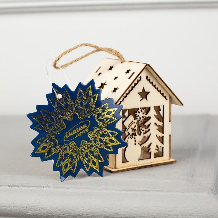 Ёлочная игрушка «Домик со снеговиком», от батареек, свечение тёплое белое Ёлочная игрушка «Домик со снеговиком», от батареек, свечение тёплое белое