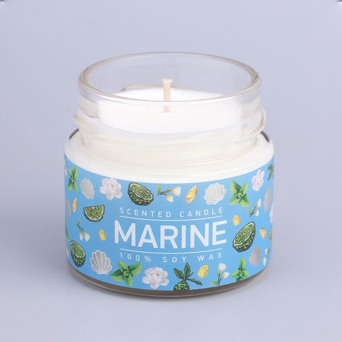 Свеча ароматическая в банке  Свеча ароматическая в банке "Морская вода", совый воск, 80 г
