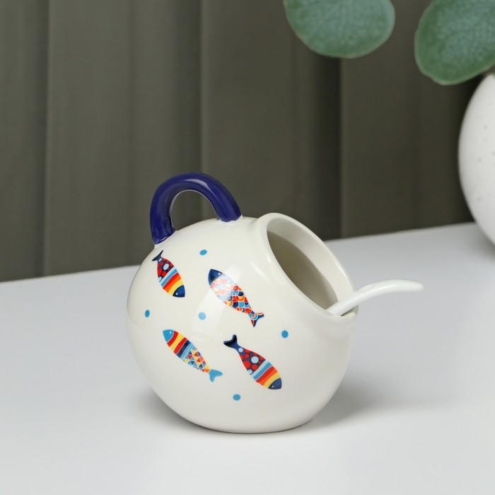 Сахарница с ложкой Доляна «Емеля», 200 мл, цвет белый Сахарница с ложкой Доляна «Емеля», 200 мл, цвет белый