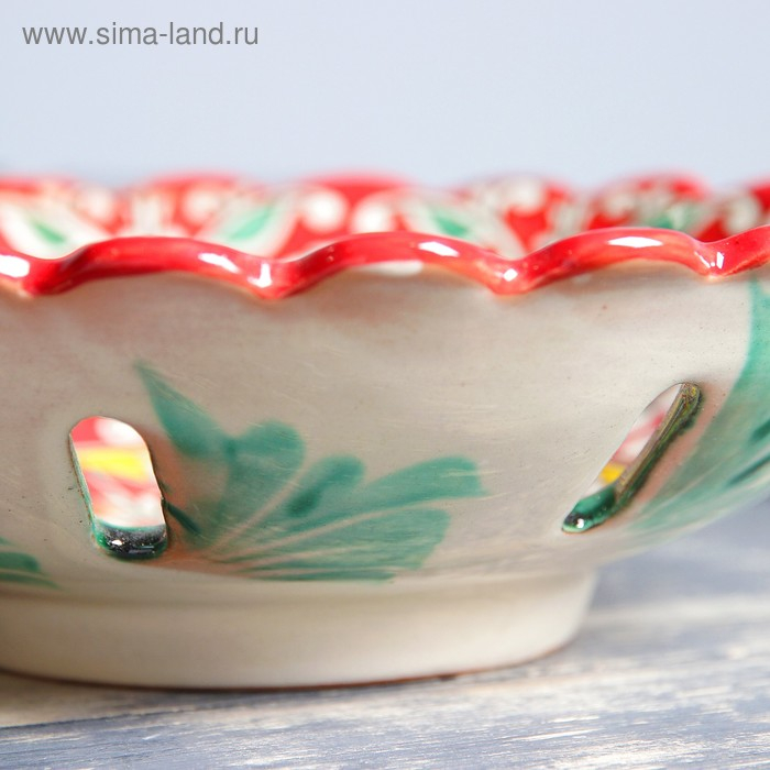 Фруктовница Риштанская Керамика  Фруктовница Риштанская Керамика "Цветы", 23 см, красная