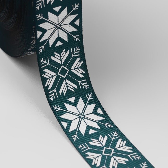 Новый год! Лента репсовая «Узорные снежинки», 25 мм, 23 ± 1 м, цвет зелёный №1249 Новый год! Лента репсовая «Узорные снежинки», 25 мм, 23 ± 1 м, цвет зелёный №1249