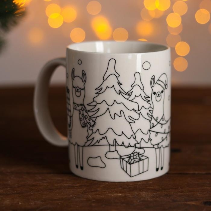 Набор кружка под раскраску «Лама новогодняя» краска 6 цв по 2 мл, кисть Набор кружка под раскраску «Лама новогодняя» краска 6 цв по 2 мл, кисть